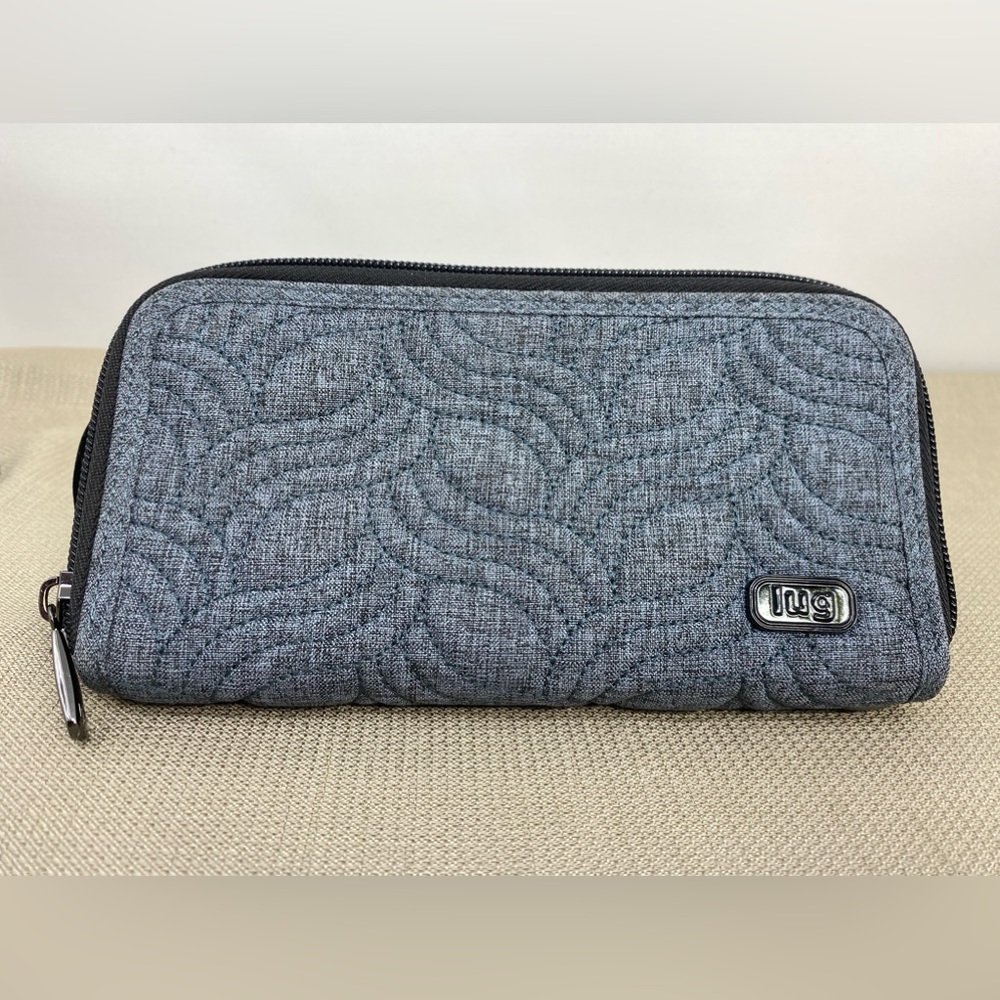 LUG RFID ZIP AROUND WALLET IN HEATHERED GRAY AND BLACK